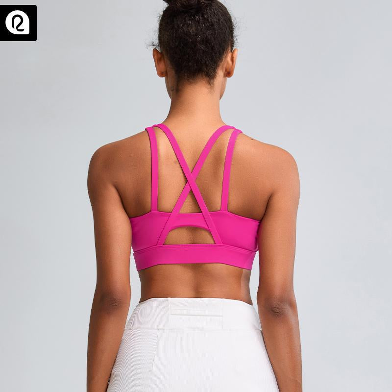 RUNNING GIRL Sports Bras for Women High Support, Criss-Cross Back Strappy Sports Bras for Women with Molded Cups Workout Daily Wear Yoga Activewear